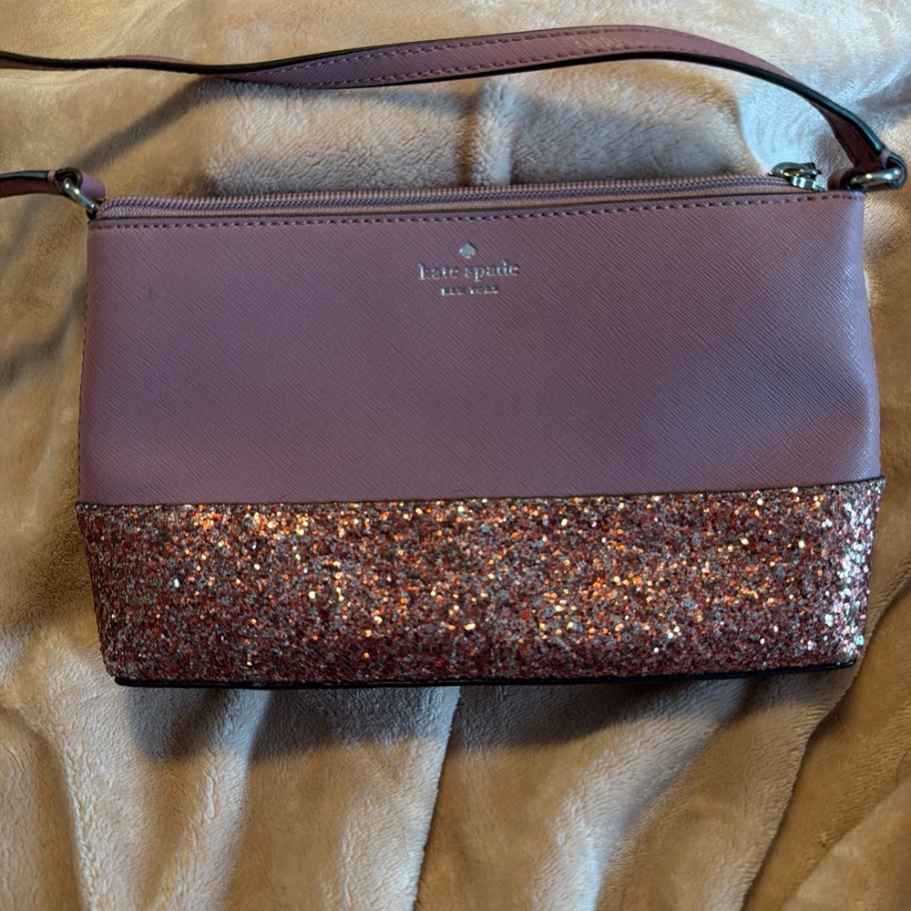 Kate Spade ♠️ Plum/mauve/pink Leather Crossbody with Rose Gold Glitter Base